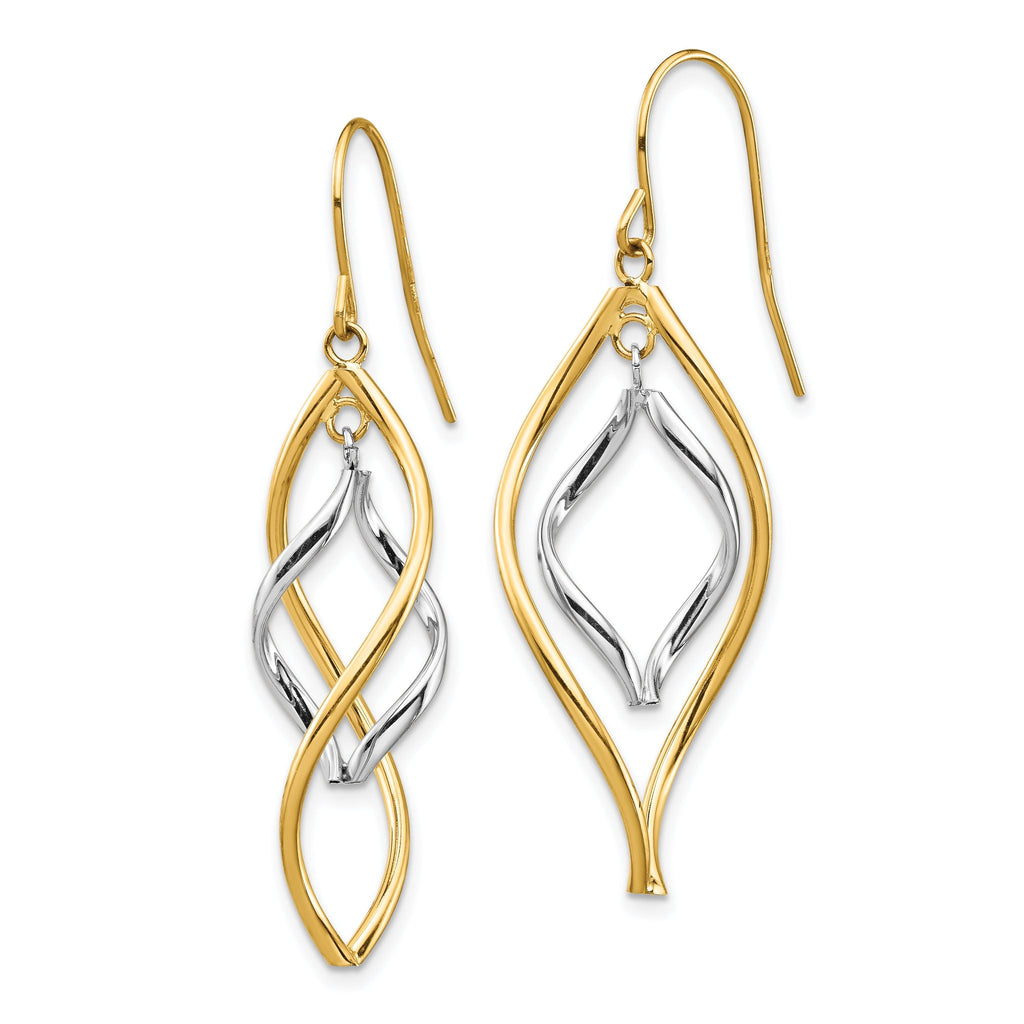 14K Two-tone Fancy Twisted Dangle Earrings