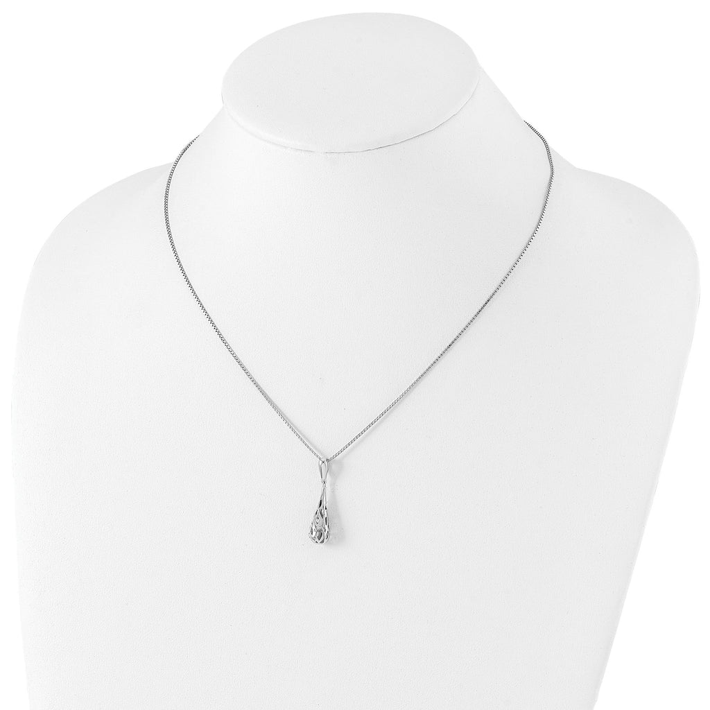Sophia Jewelers Sterling Silver Diamond Teardrop Necklace with Rhodium Finish