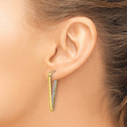 14K Polished with Crystal Triangle Hoop Earrings