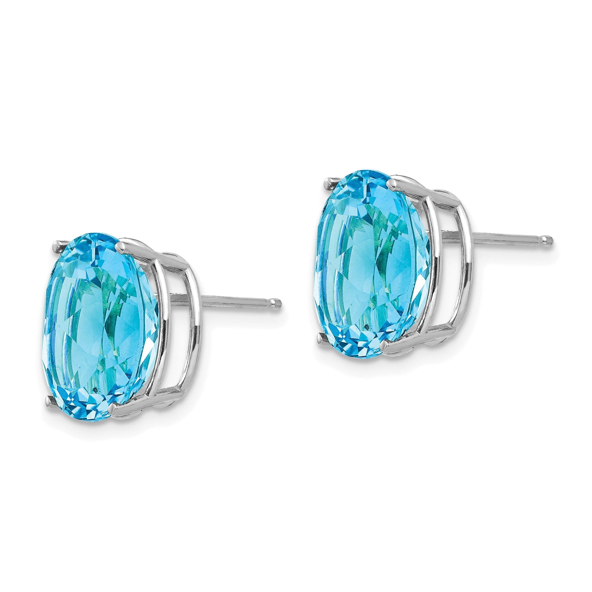 14k White Gold Blue Topaz Oval Stud Earrings Secondary image