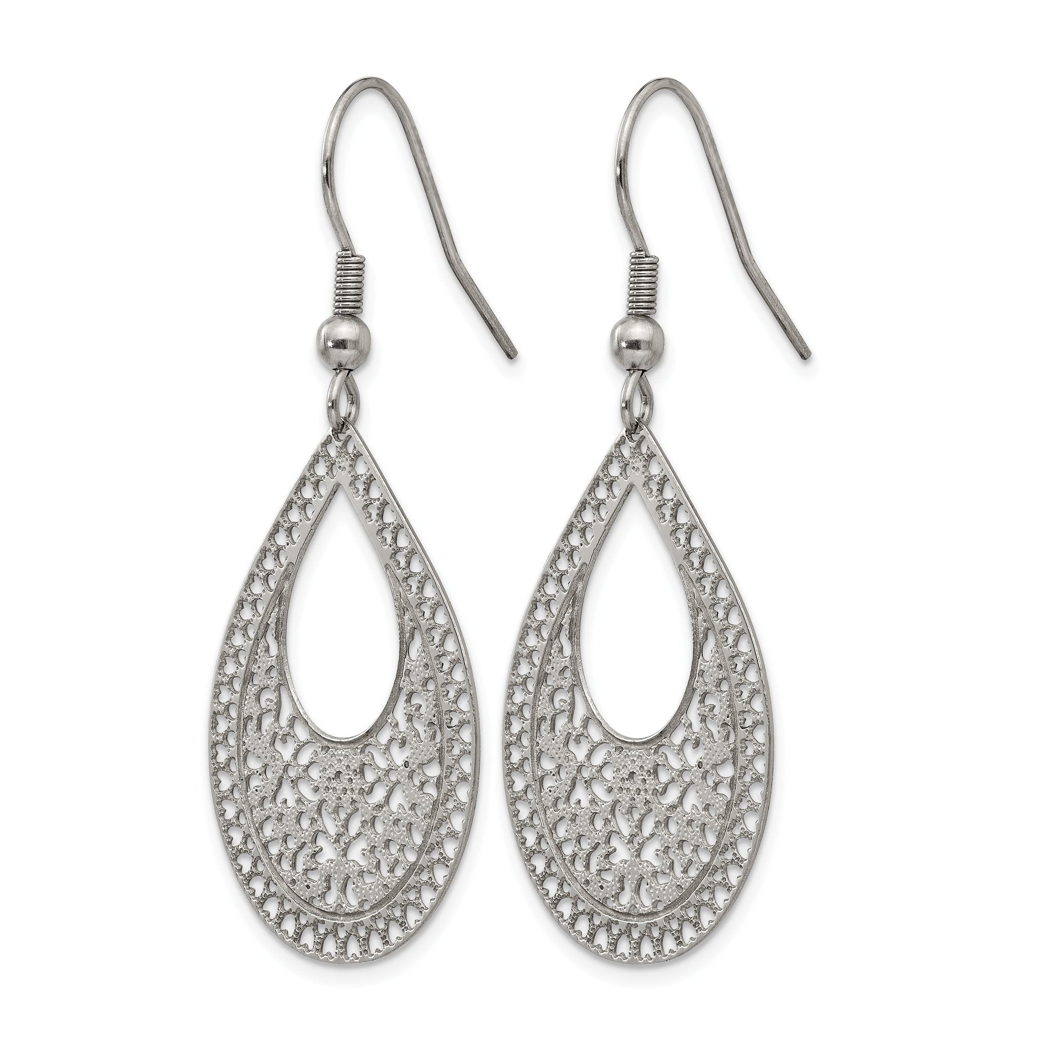Stainless Steel Polished Textured Drop Dangle Earrings for Women Secondary image