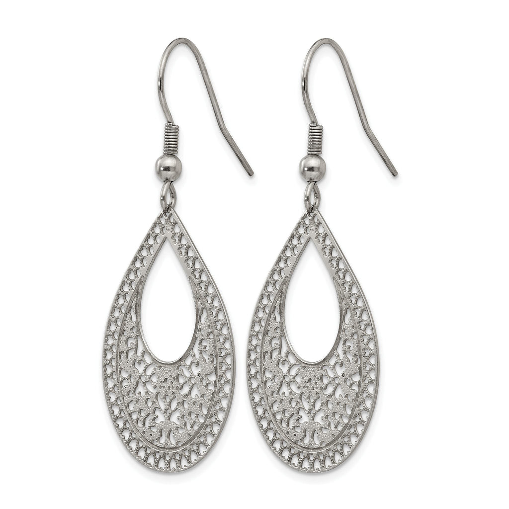 Stainless Steel Polished Textured Drop Dangle Earrings for Women
