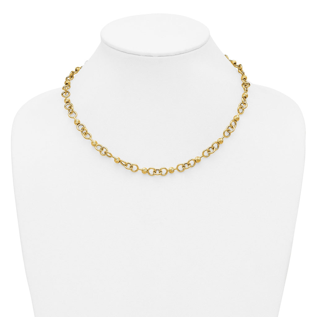 14K Polished and Circles with D/C Beads Fancy Necklace