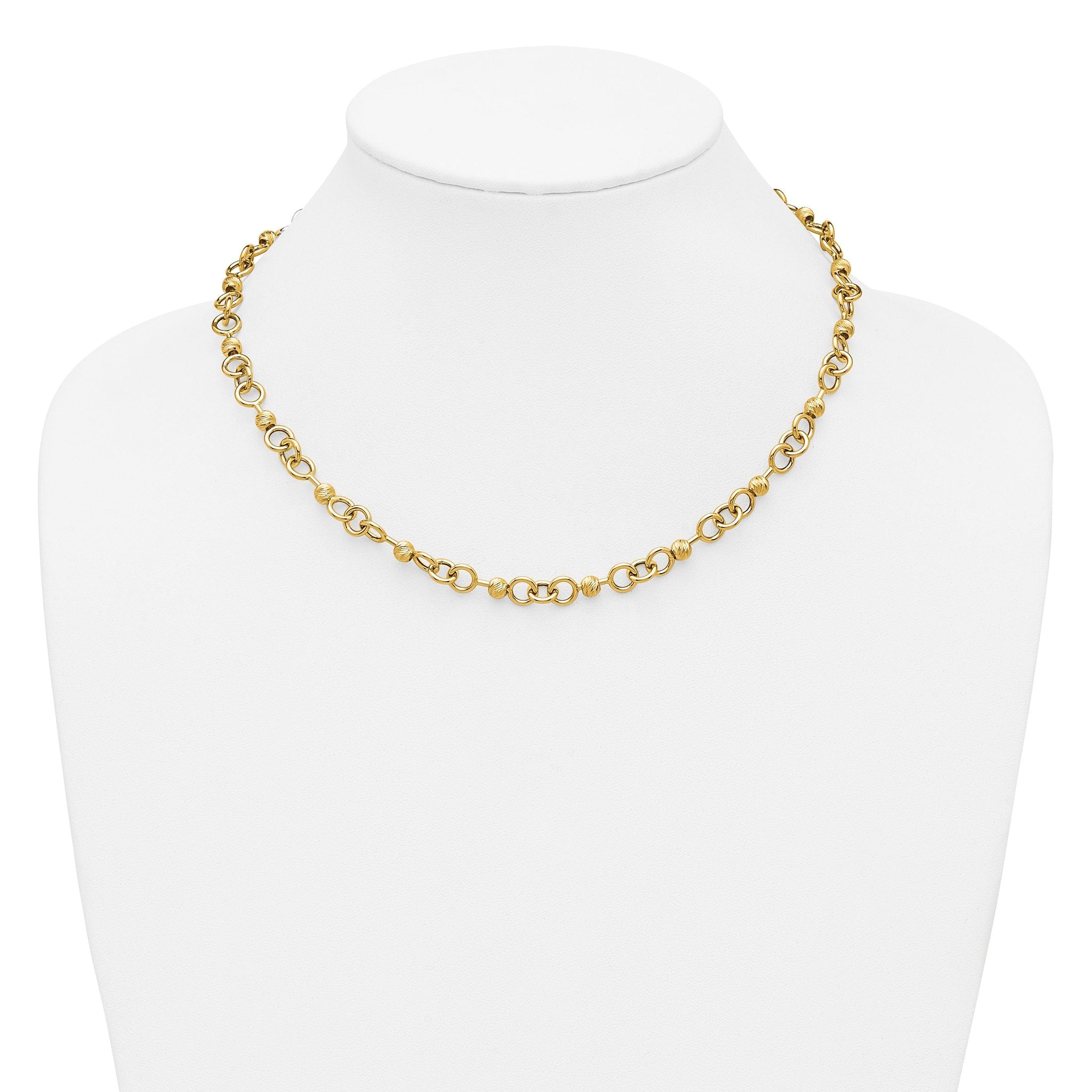 14K Polished and Circles with D/C Beads Fancy Necklace