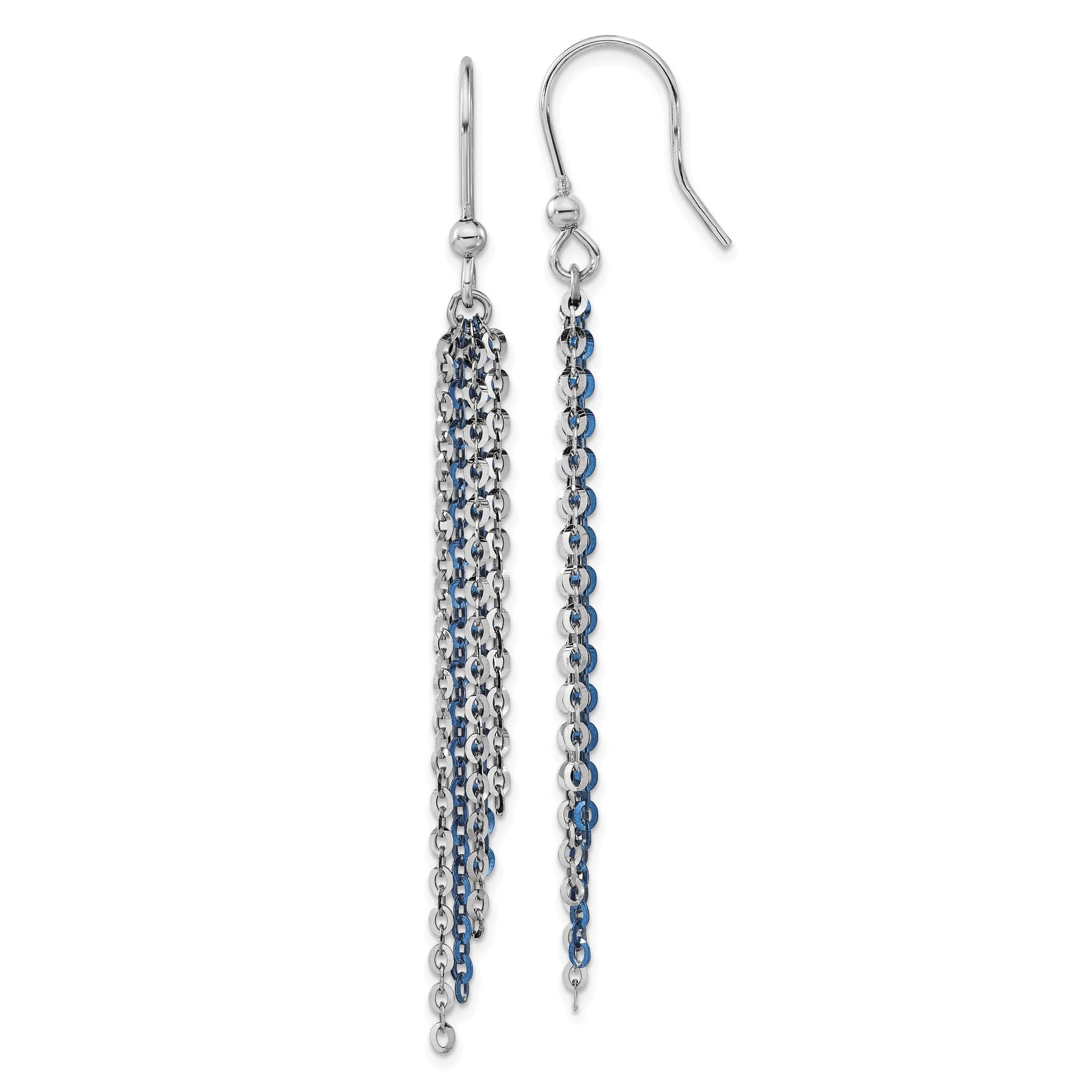 Sterling Silver Rhodium-Plated Dangle Earrings with Blue Flash Accent