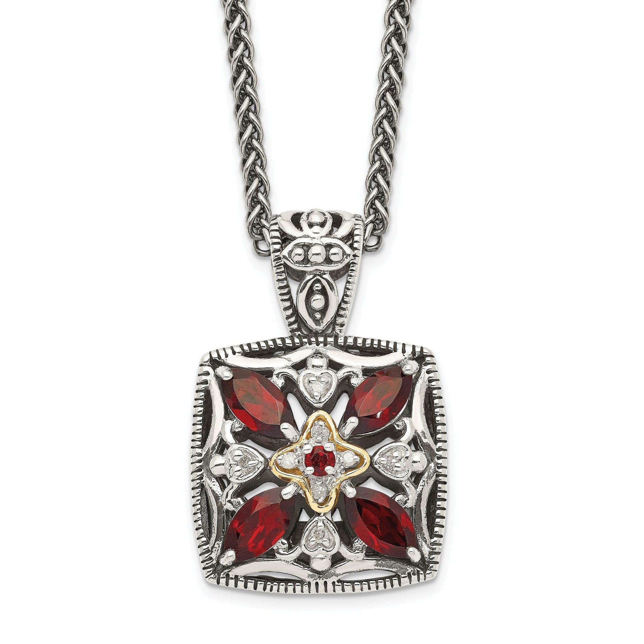 Shey Couture Sterling Silver with 14K Accent 18 Inch Antiqued Diamond and Marquise Garnet Necklace Main image