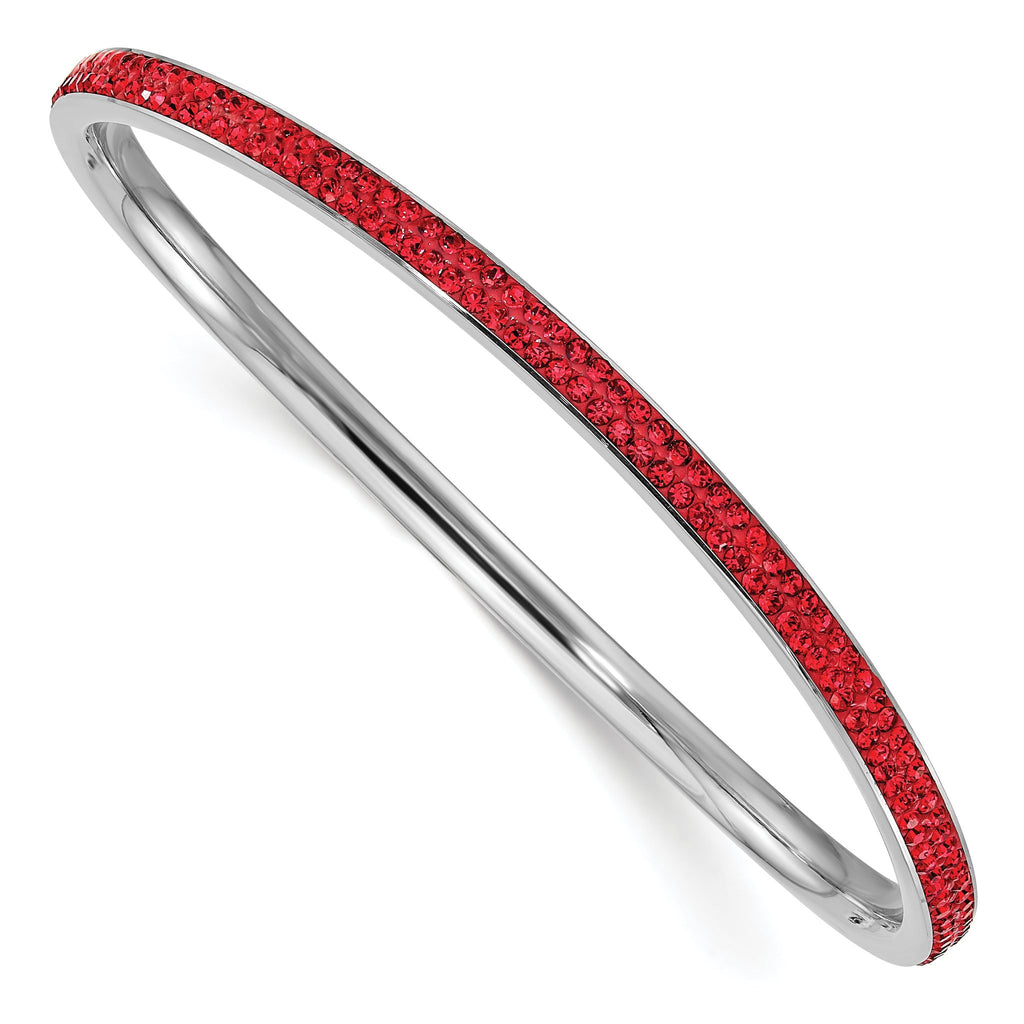 Stainless Steel Polished Red Crystal Wavy Bangle Bracelet for Women