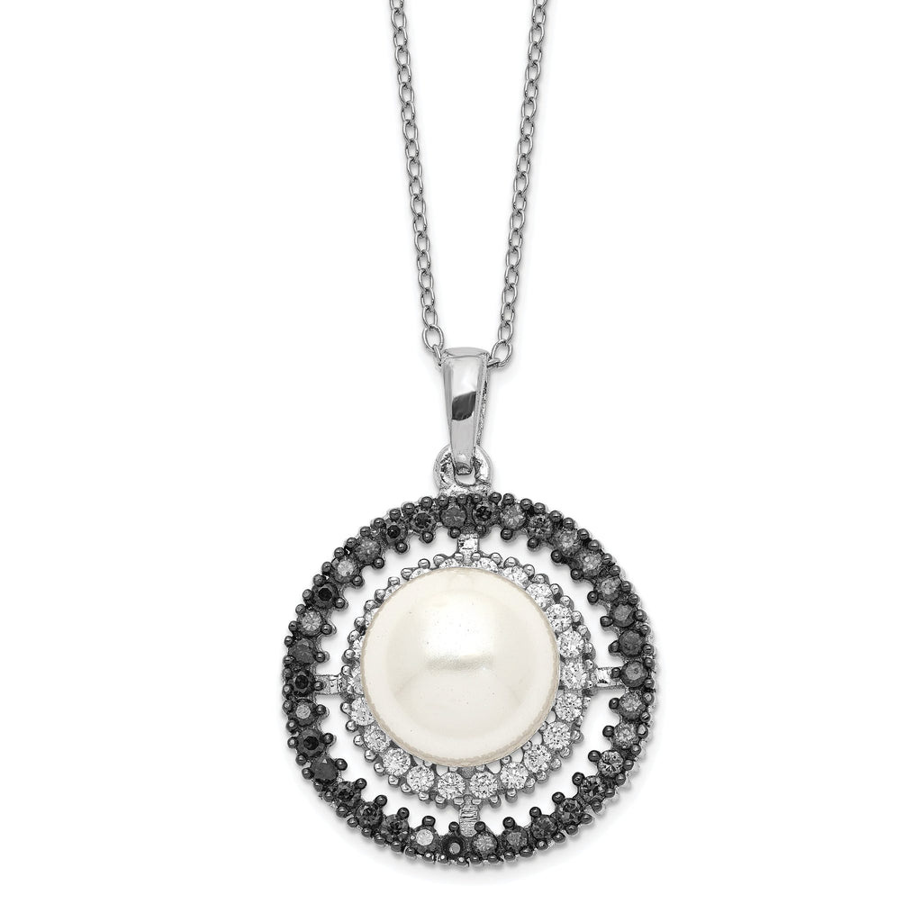 Sophia Jewelers Sterling Silver Rhodium-Plated CZ Shell Pearl Necklace 17