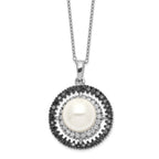 Sophia Jewelers Sterling Silver Rhodium-Plated CZ Shell Pearl Necklace 17