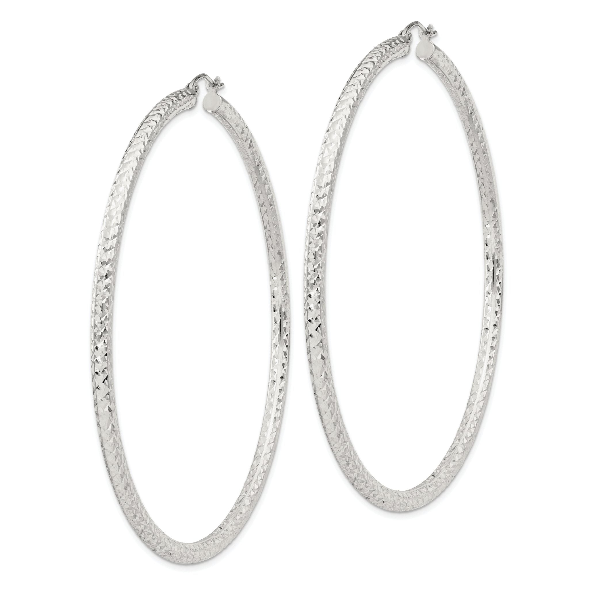 Sterling Silver D/C 3x70mm Hoop Earrings