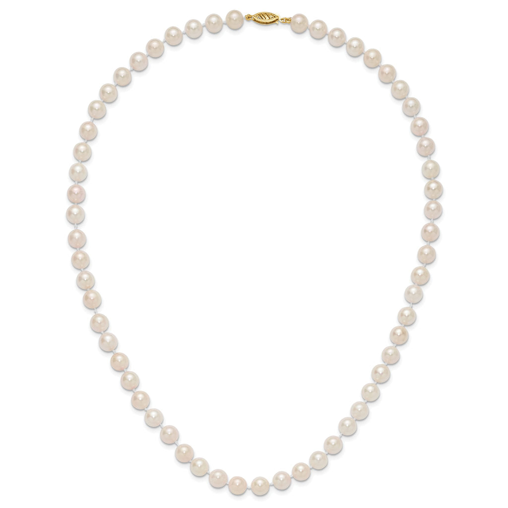 14K Yellow Gold White Cultured Pearl Necklace 7-8mm