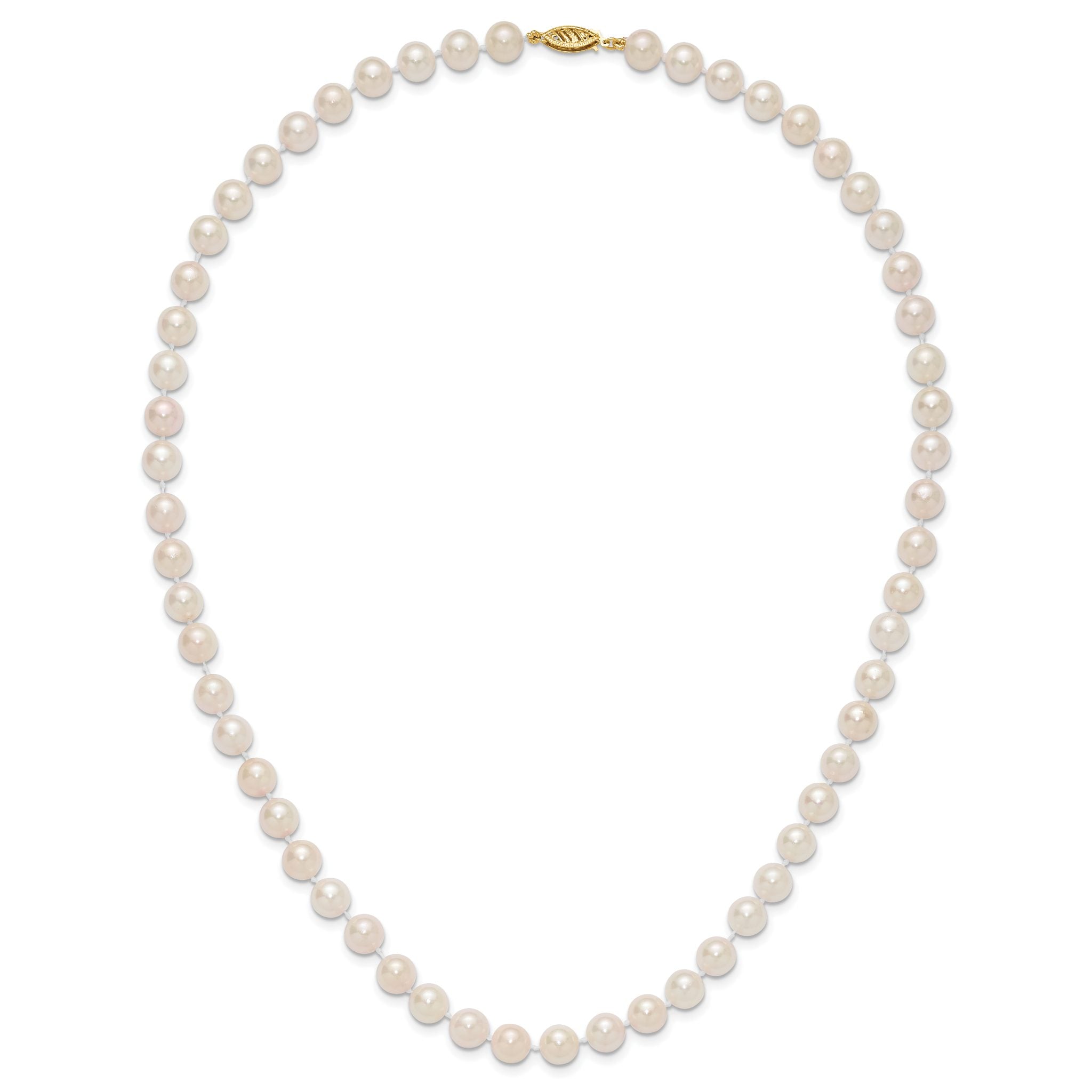 14K Yellow Gold White Cultured Pearl Necklace 7-8mm
