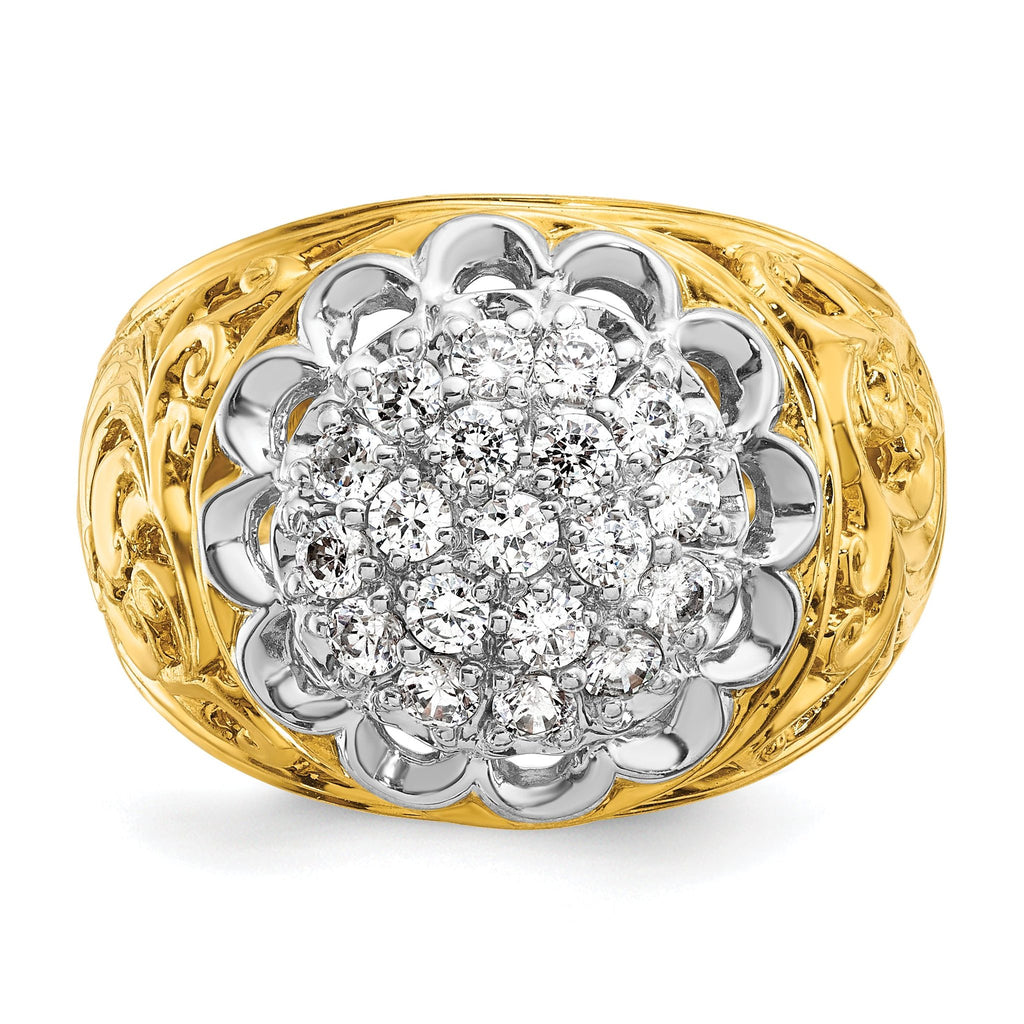 10k Two-tone Men's Polished Filigree 1 Carat AA Quality Diamond Round Cluster Ring Mounting (No Stone Included) (No Stones Included)