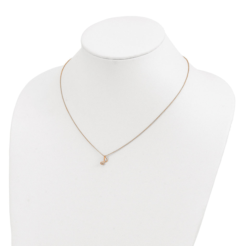 Cheryl M Sterling Silver Rose Gold-plated Polished CZ Music Note 16 Inch with 2 Inch Extension Necklace