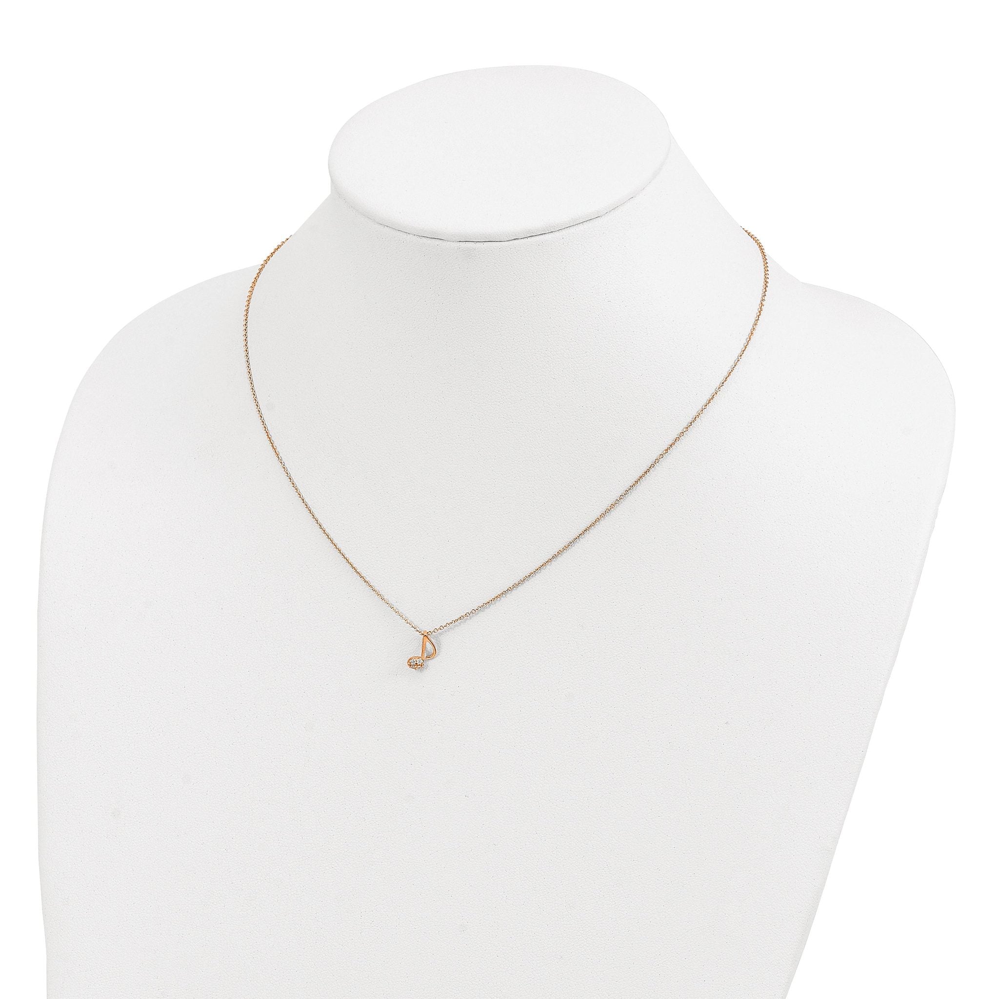 Cheryl M Sterling Silver Rose Gold-plated Polished CZ Music Note 16 Inch with 2 Inch Extension Necklace