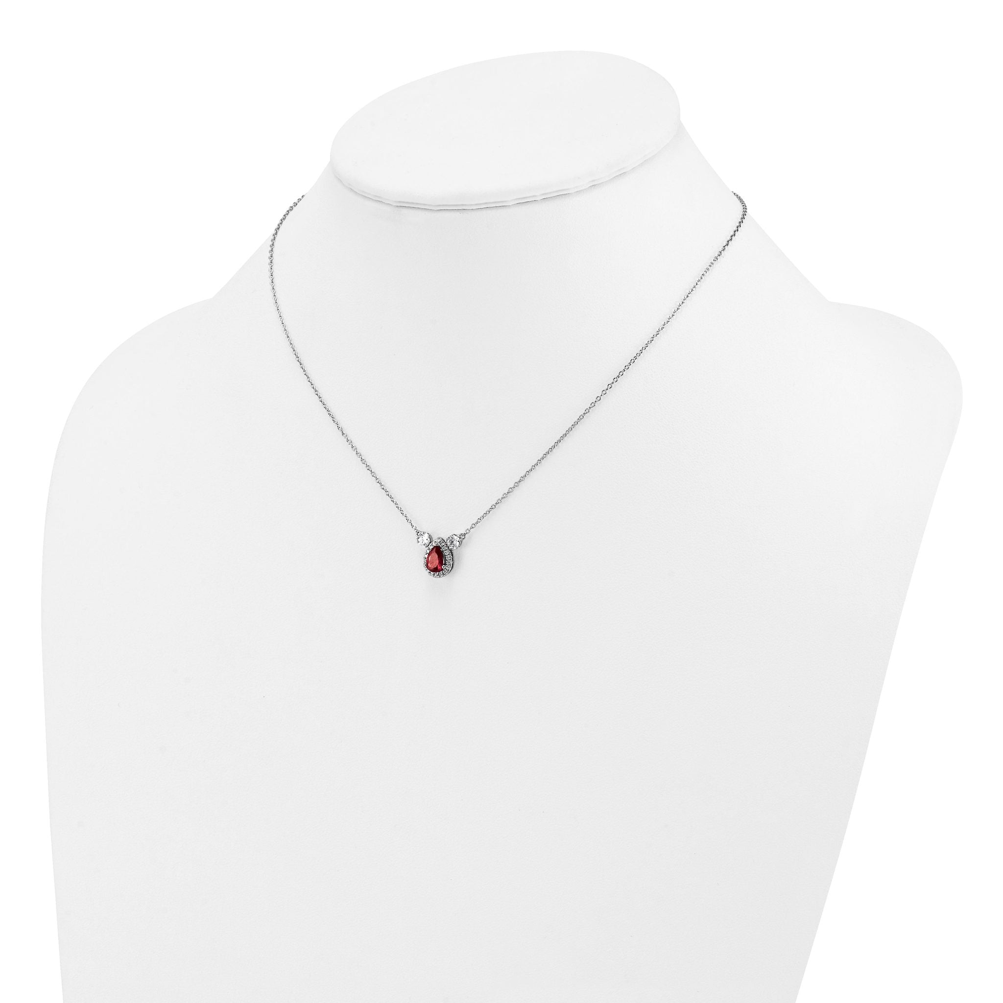 14k White Gold 1/2 carat Lab Grown Diamond VS/SI+ G+ and Created Ruby Complete Three Stone 16 inch Necklace