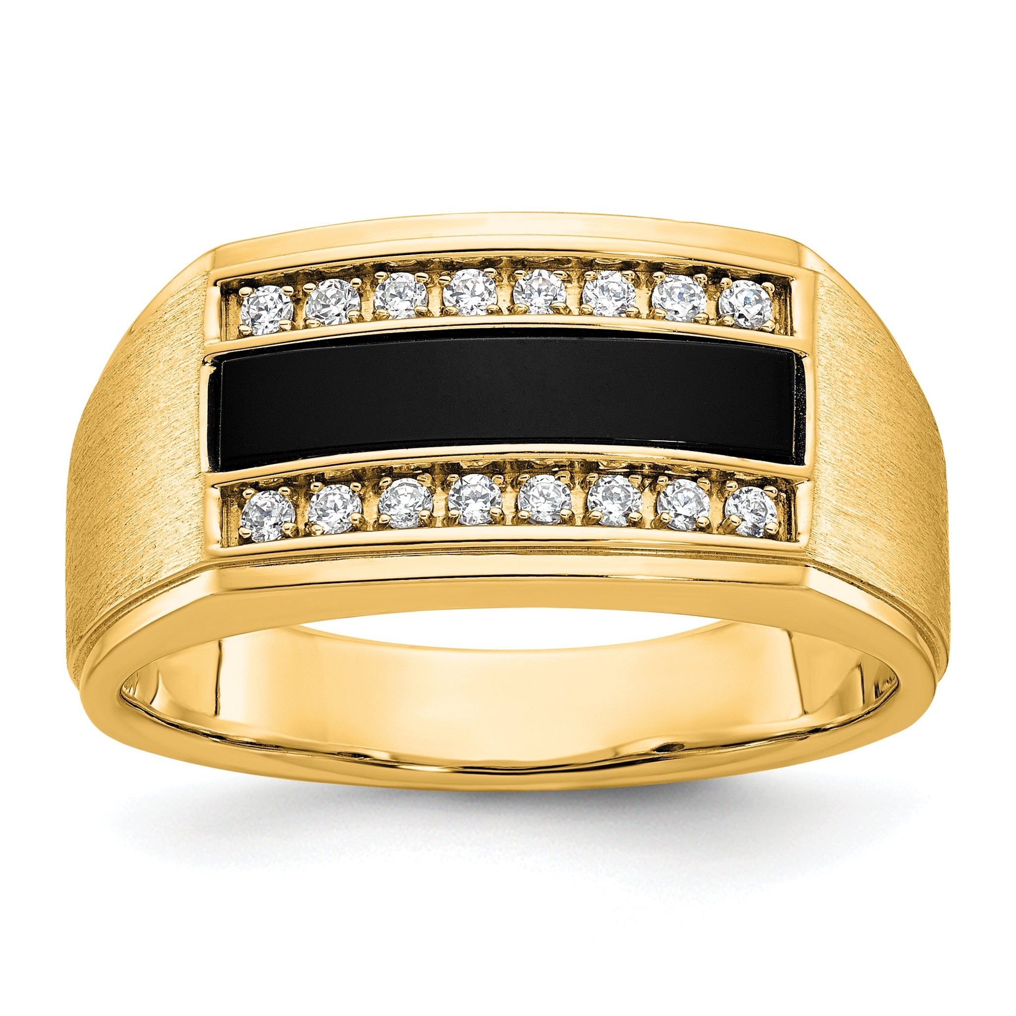 10k Men's Polished and Satin Onyx and 1/6 Carat A Quality Diamond Ring Main image