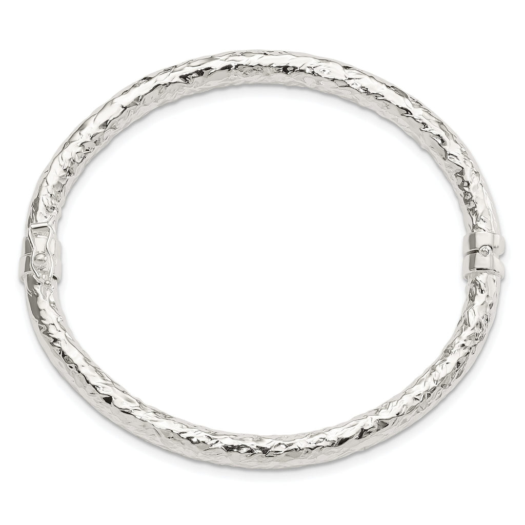 Sterling Silver Polished Textured Hinged Bangle