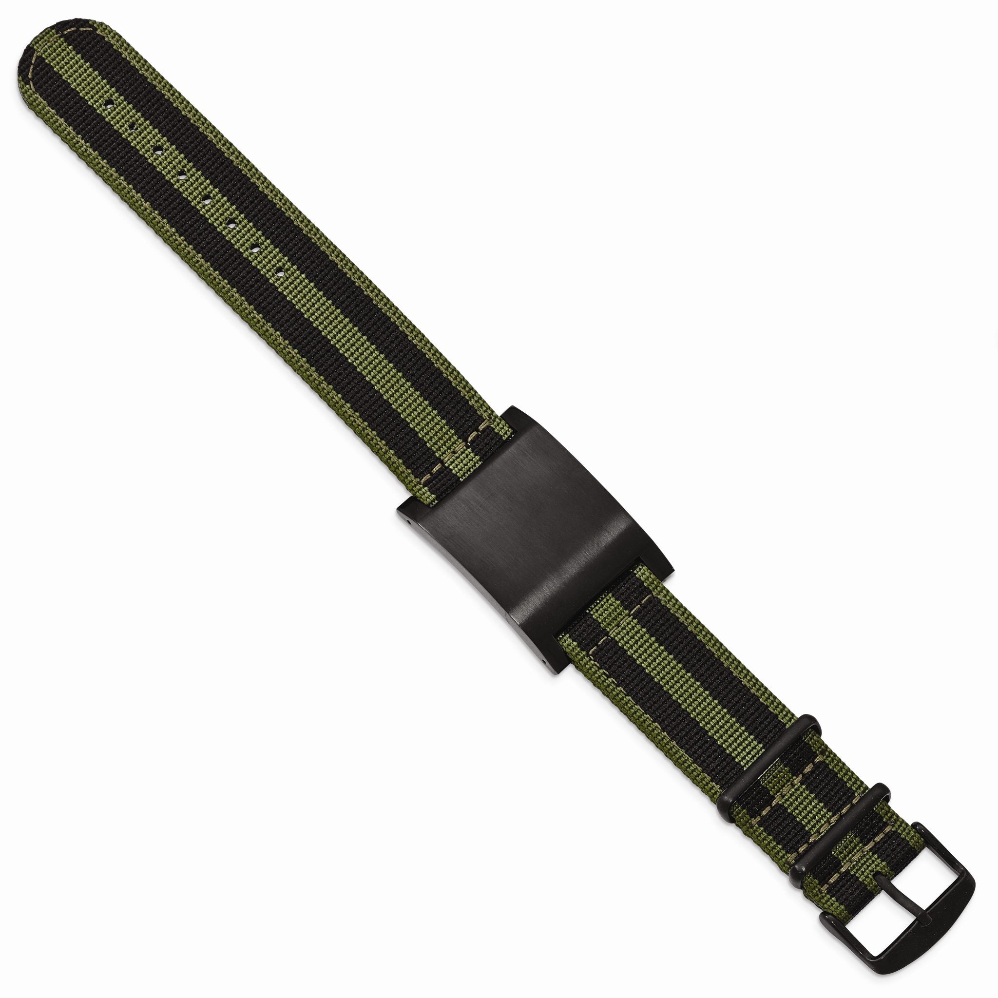 Stainless Steel Brushed Black IP Green Fabric Adj. ID Bracelet Secondary image