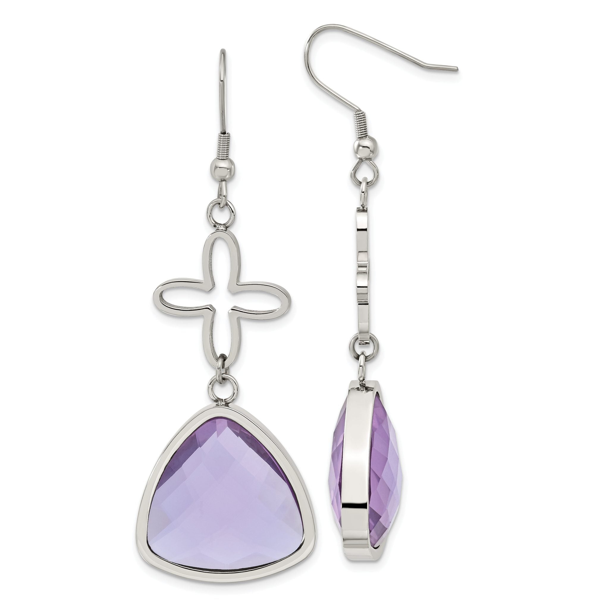Stainless Steel Polished Flower Drop Dangle Earrings for Women Main image