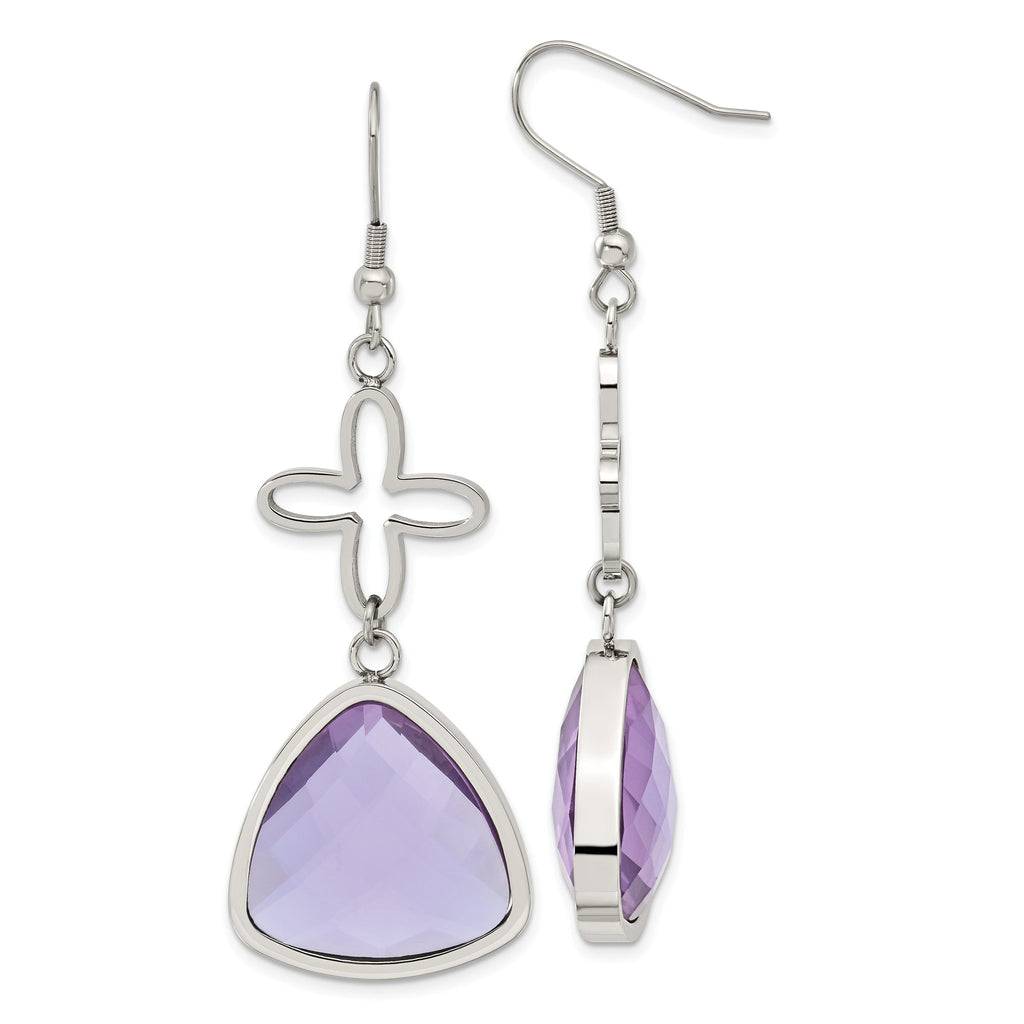 Stainless Steel Polished Flower Drop Dangle Earrings for Women