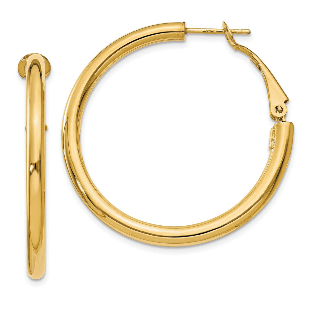 14K Gold Polished Hoop Earrings with Omega Back  36mm Hollow Design