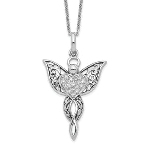 Cubic Zirconia Angel of Blessing Necklace in Sterling Silver, Antiqued, 18 Inch - Sophia Jewelers