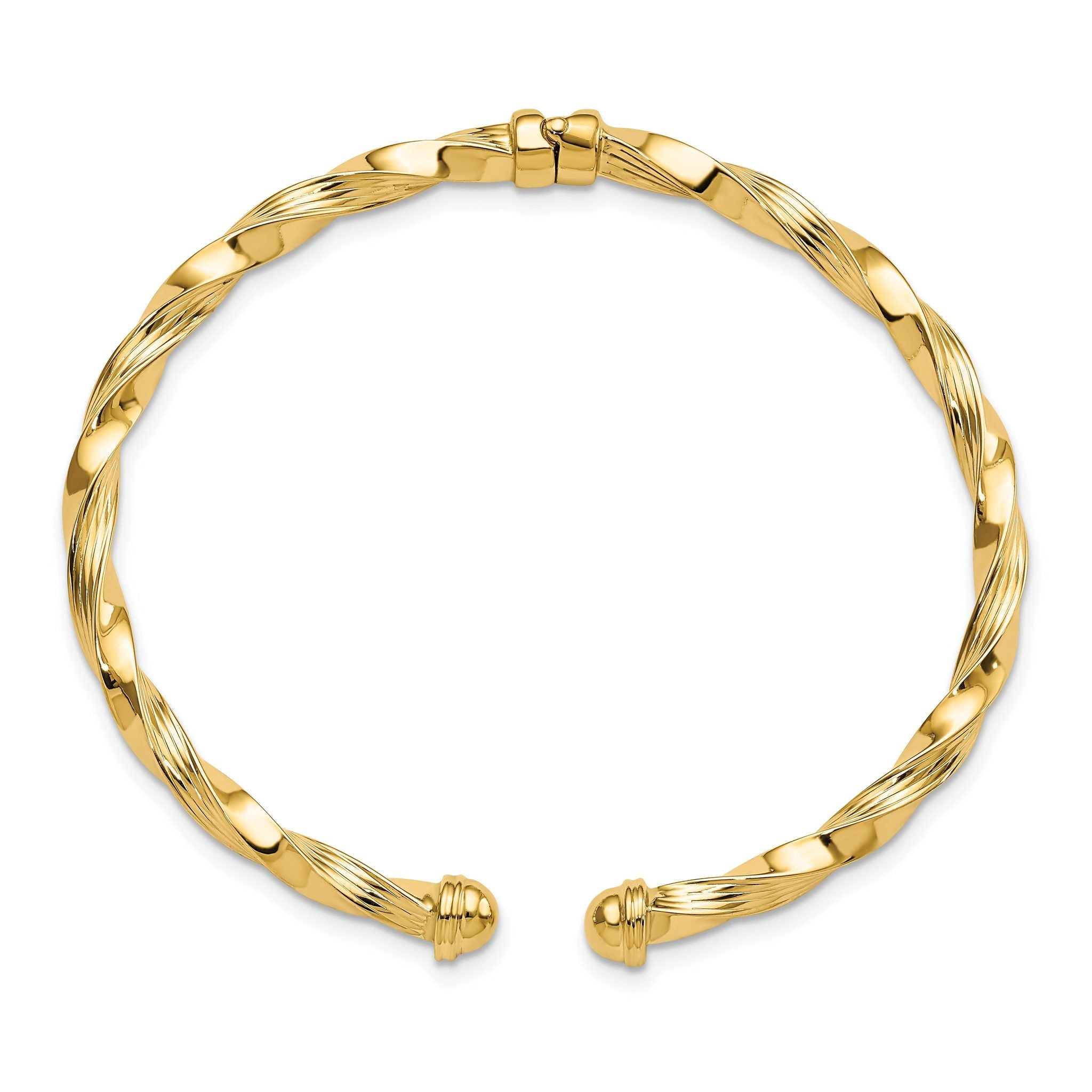 14K Gold Polished Hinge Cuff Bangle with Twisted Texture Secondary image