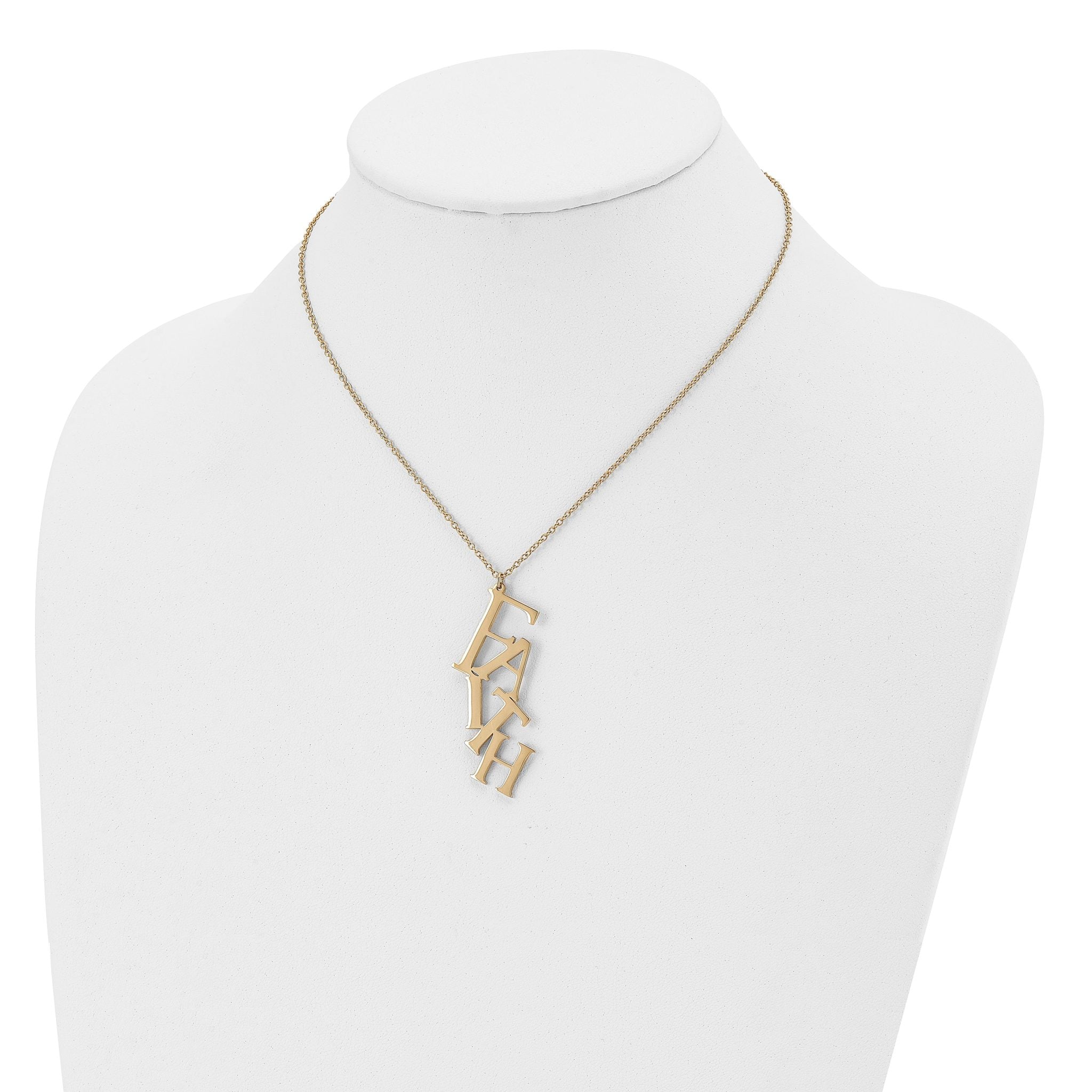 Chisel Stainless Steel Polished Yellow IP-plated FAITH Pendant on a 16 inch Cable Chain with 2 inch Extension Necklace Secondary image
