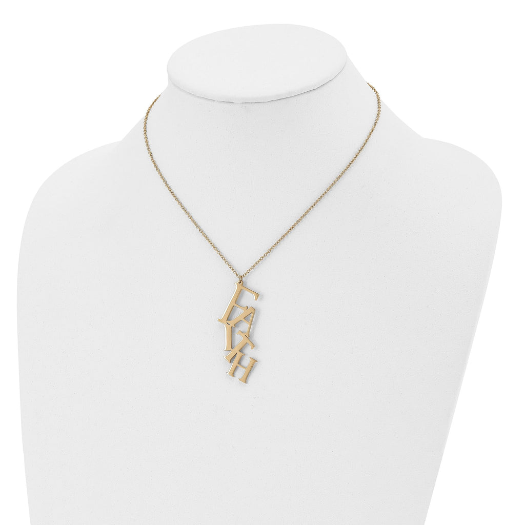Chisel Stainless Steel Polished Yellow IP-plated FAITH Pendant on a 16 inch Cable Chain with 2 inch Extension Necklace