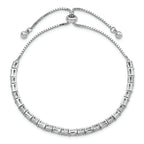Sterling Silver Polished Rhodium-plated CZ Adjustable Bracelet