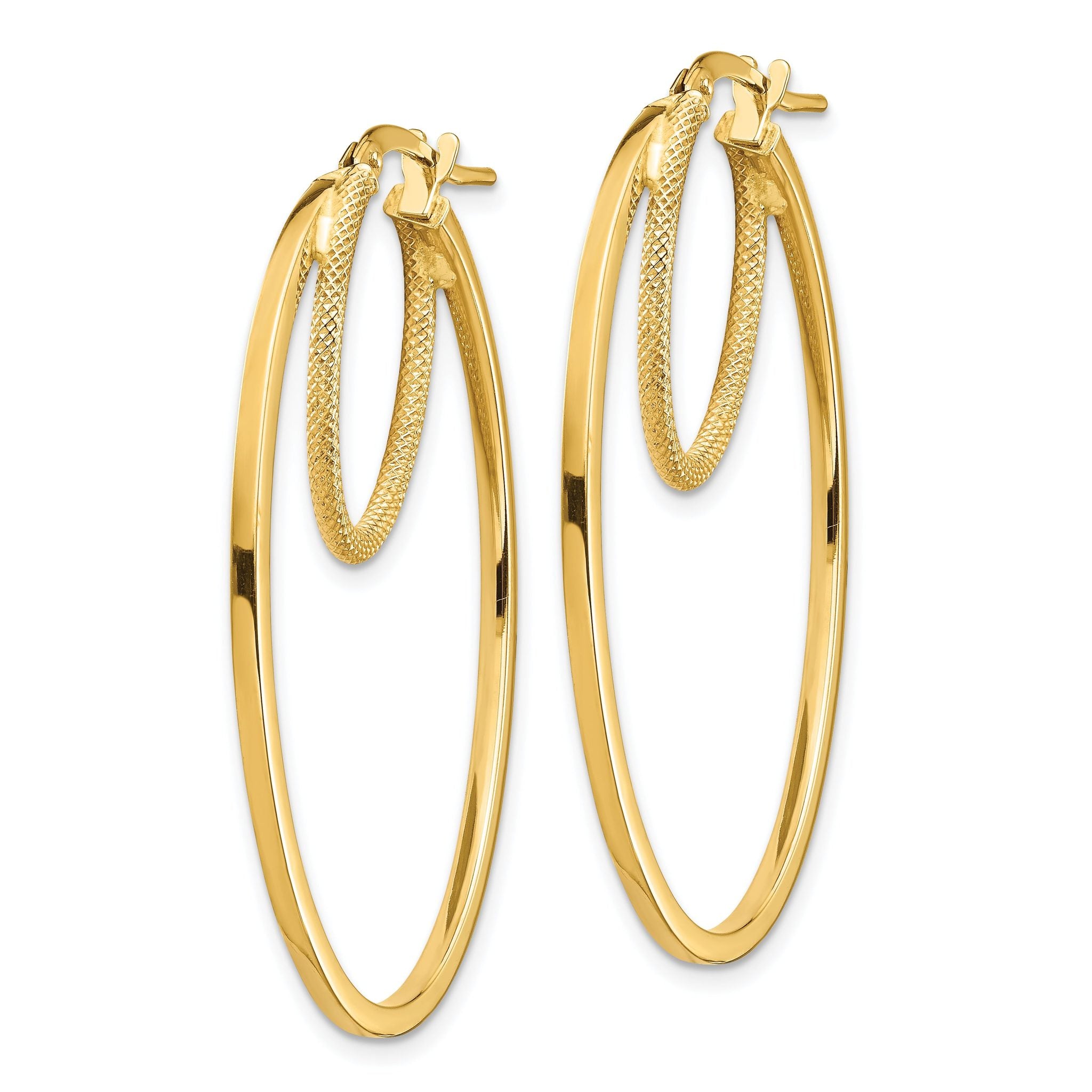 14k Polished & Textured Double Oval Hoop Earrings Secondary image