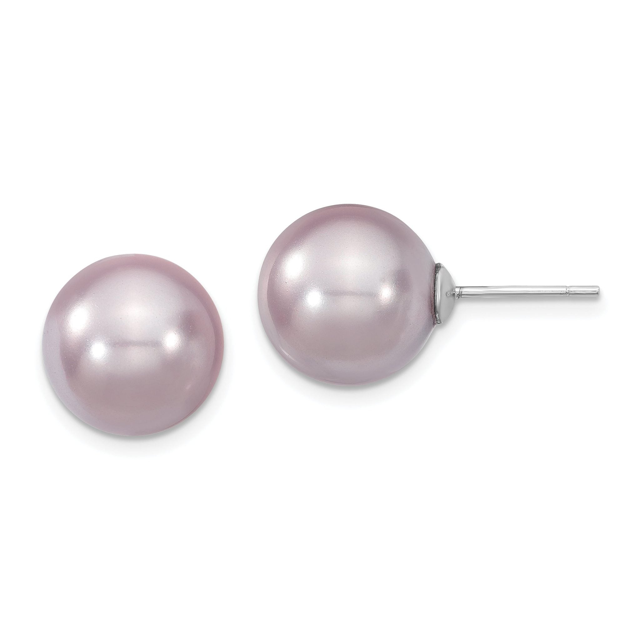 Majestik Sterling Silver Shell Pearl Earrings with Purple Hue and Polished Finish