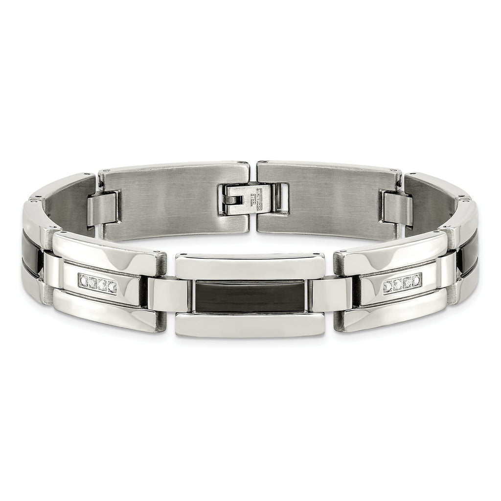 Stainless Steel Polished Black IP-plated with 1/4 carat Diamond Bracelet for Men