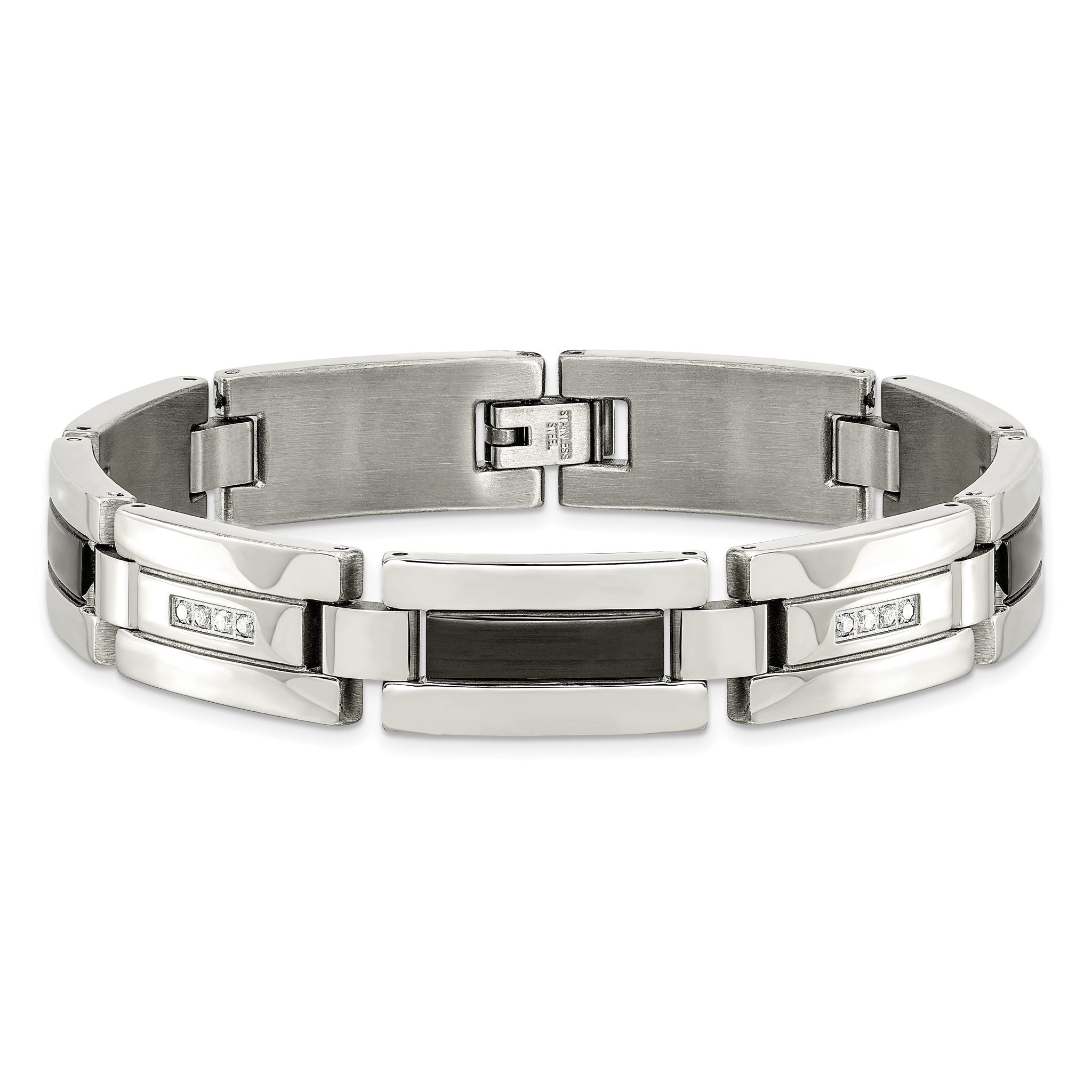 Stainless Steel Polished Black IP-plated with 1/4 carat Diamond Bracelet for Men