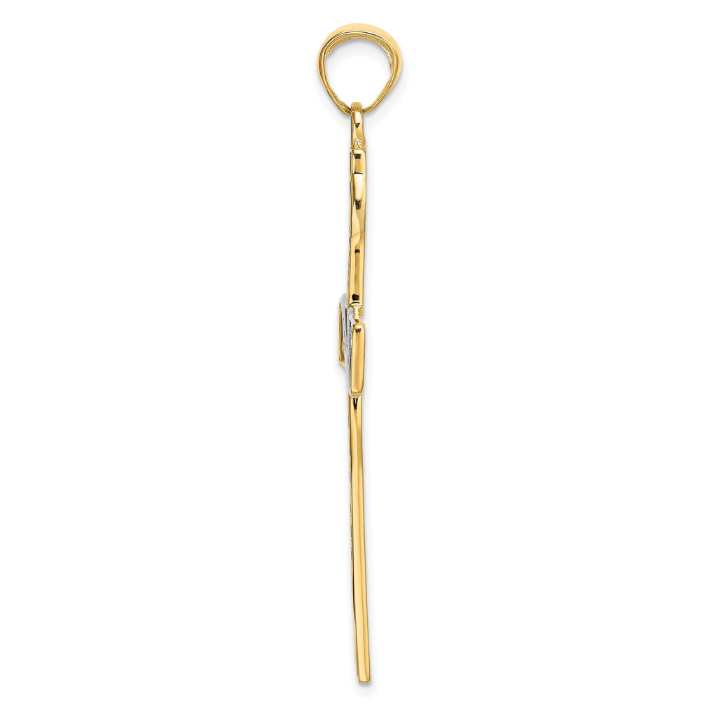 14K Gold & Rhodium Faith Hope Love Believe Cross Pendant  Polished Solid Design