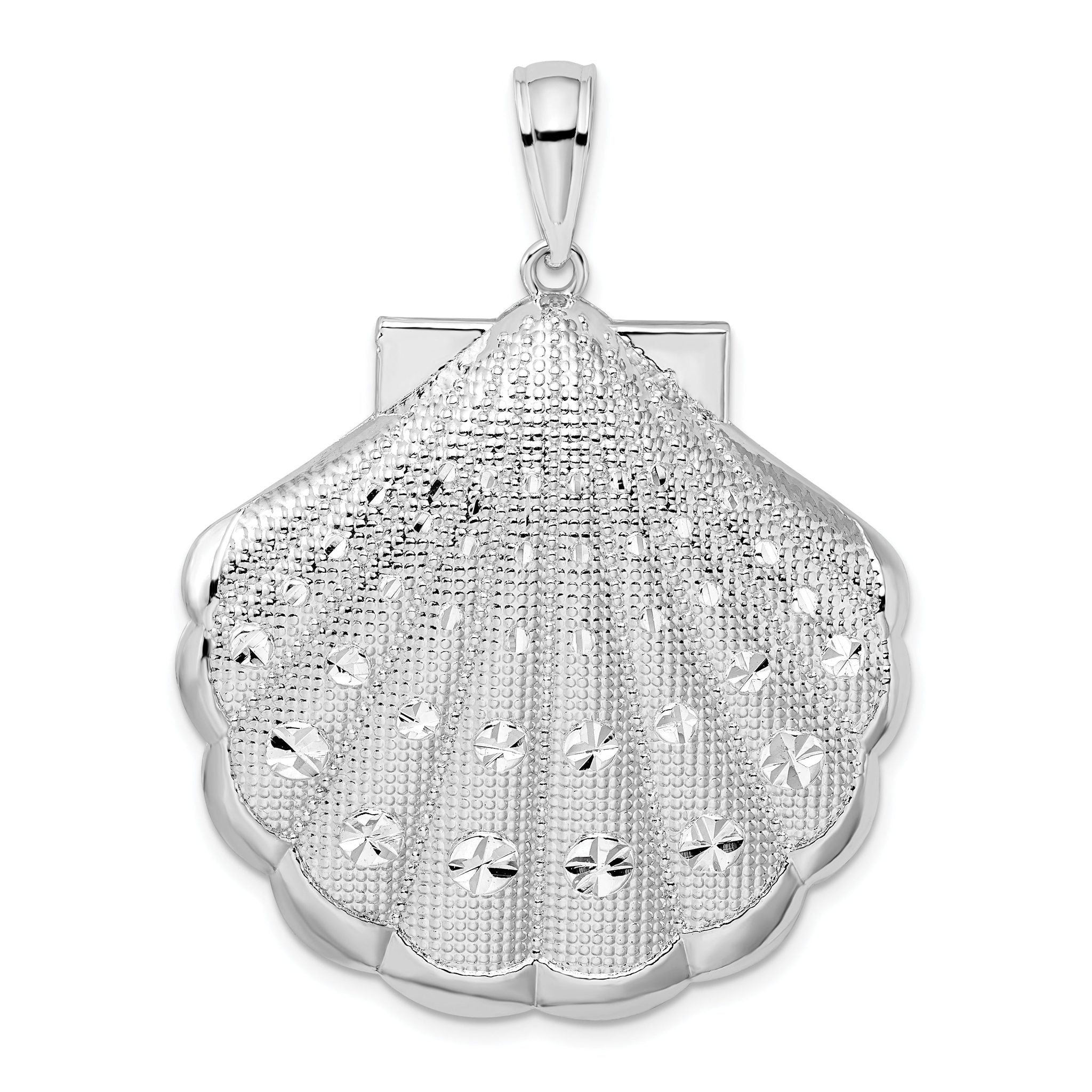 De-Ani Sterling Silver Rhodium-Plated Diamond-Cut Large Scallop Shell Pendant Main image