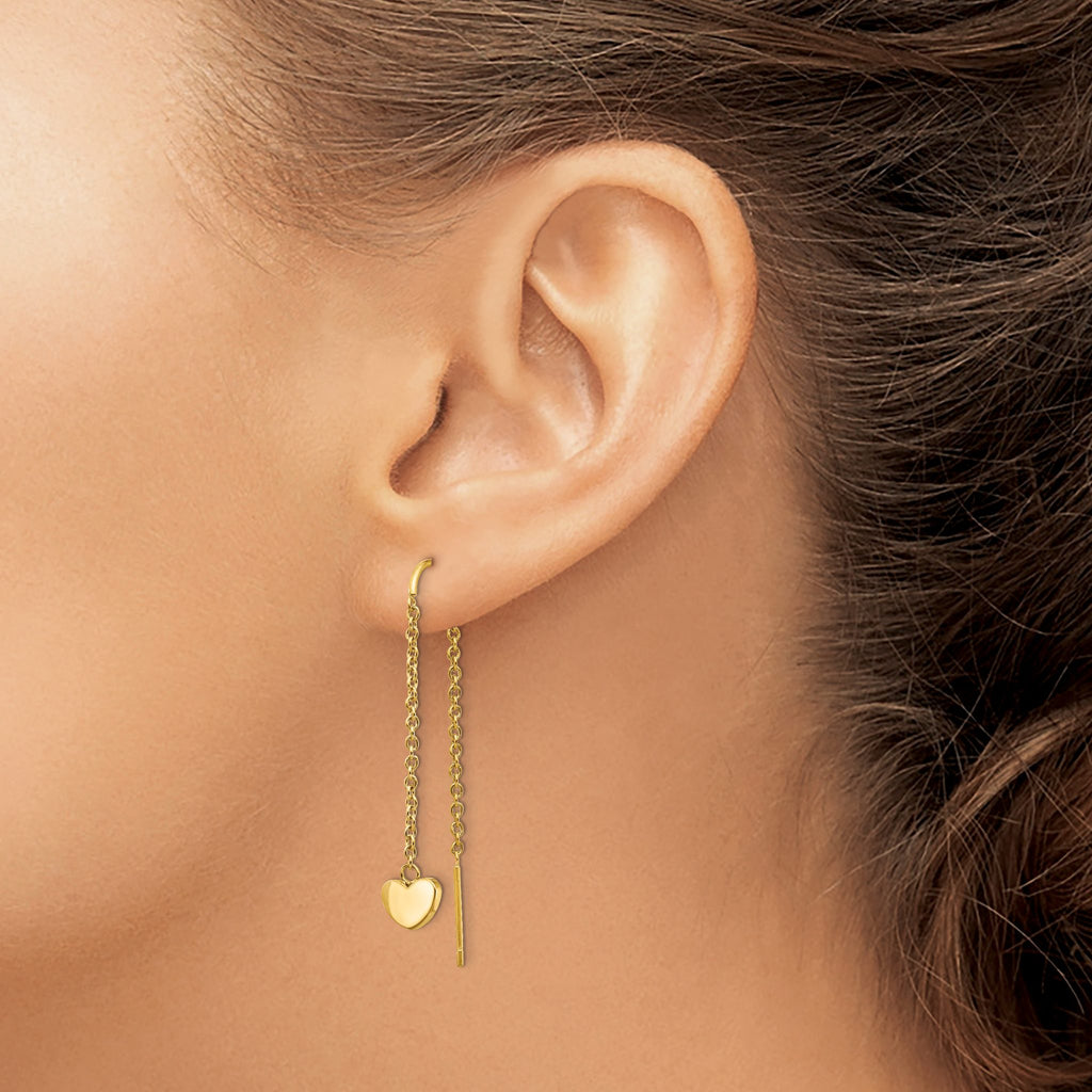 Stainless Steel Gold-Tone Polished Heart Threader Earrings for Women