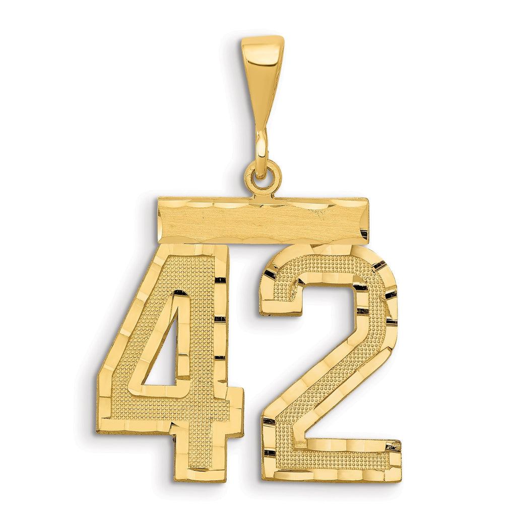 Large Number 42 Charm in 14K Yellow Gold, Brushed & Diamond-Cut - Sophia Jewelers