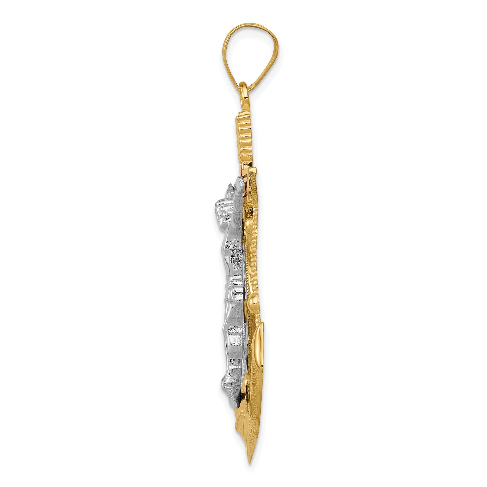14K Tri-Color Gold Mariner's Cross Pendant with Diamond-Cut Texture Secondary image