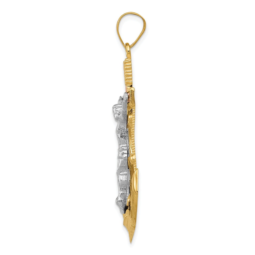 14K Tri-Color Gold Mariner's Cross Pendant with Diamond-Cut Texture