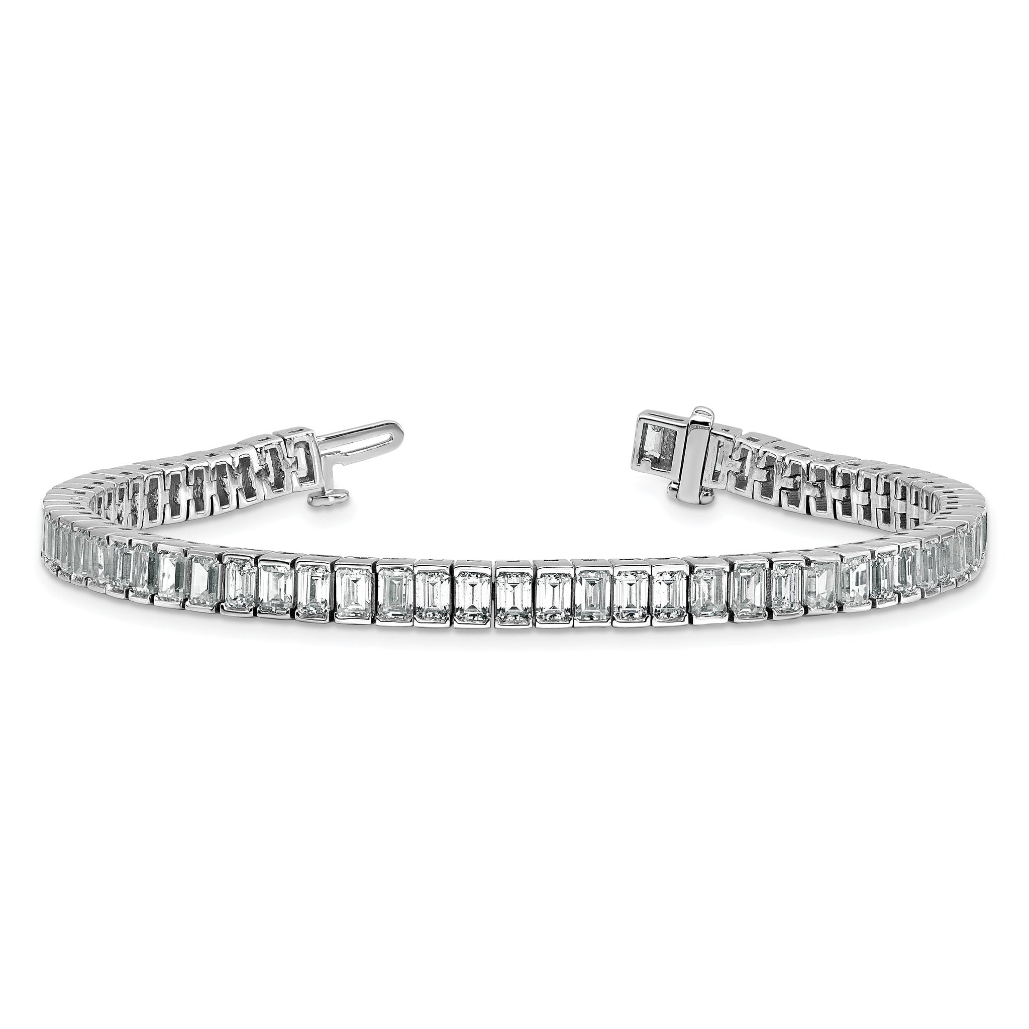 14k White Gold 10 carat Lab Grown Diamond VS+ F+ Complete Emerald Bezel Set Tennis Bracelet