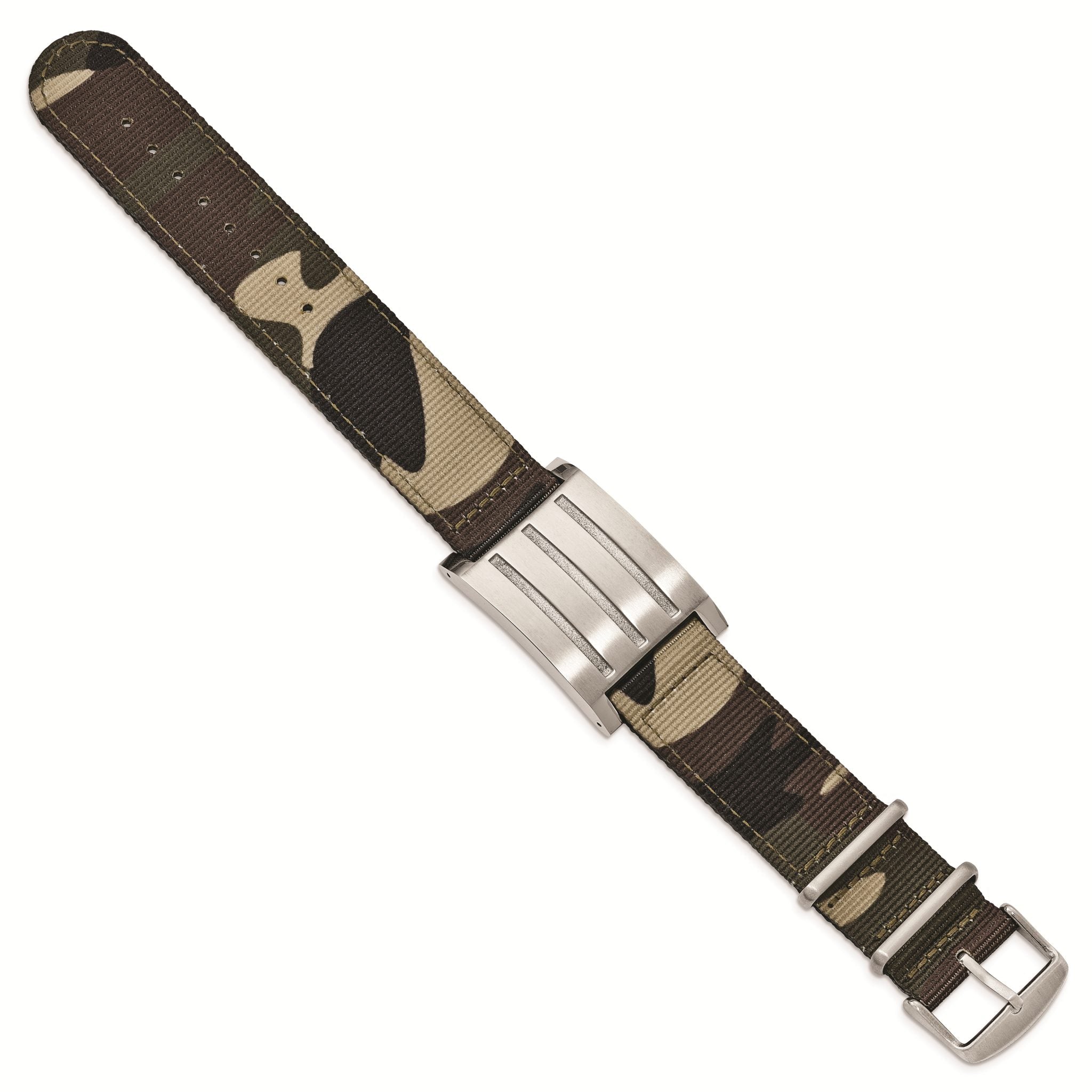 Stainless Steel Brushed and Polished Camo Fabric Adj. ID Bracelet Secondary image