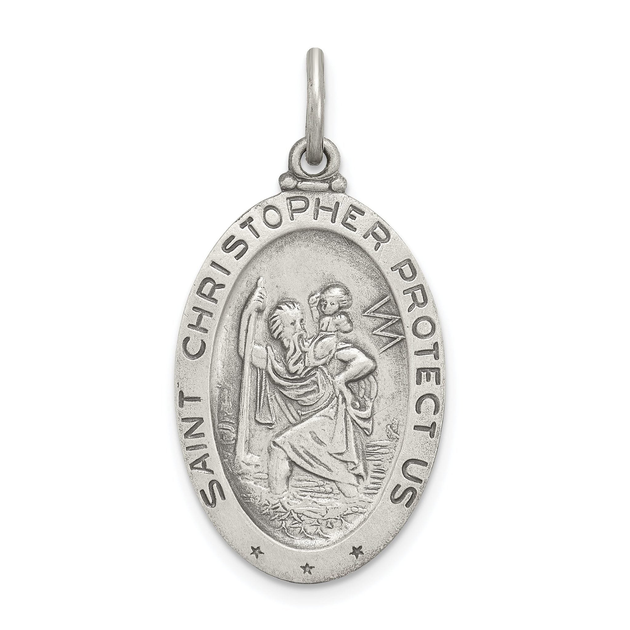 Sterling Silver St. Christopher Soccer Medal Pendant, Antiqued Finish, 925