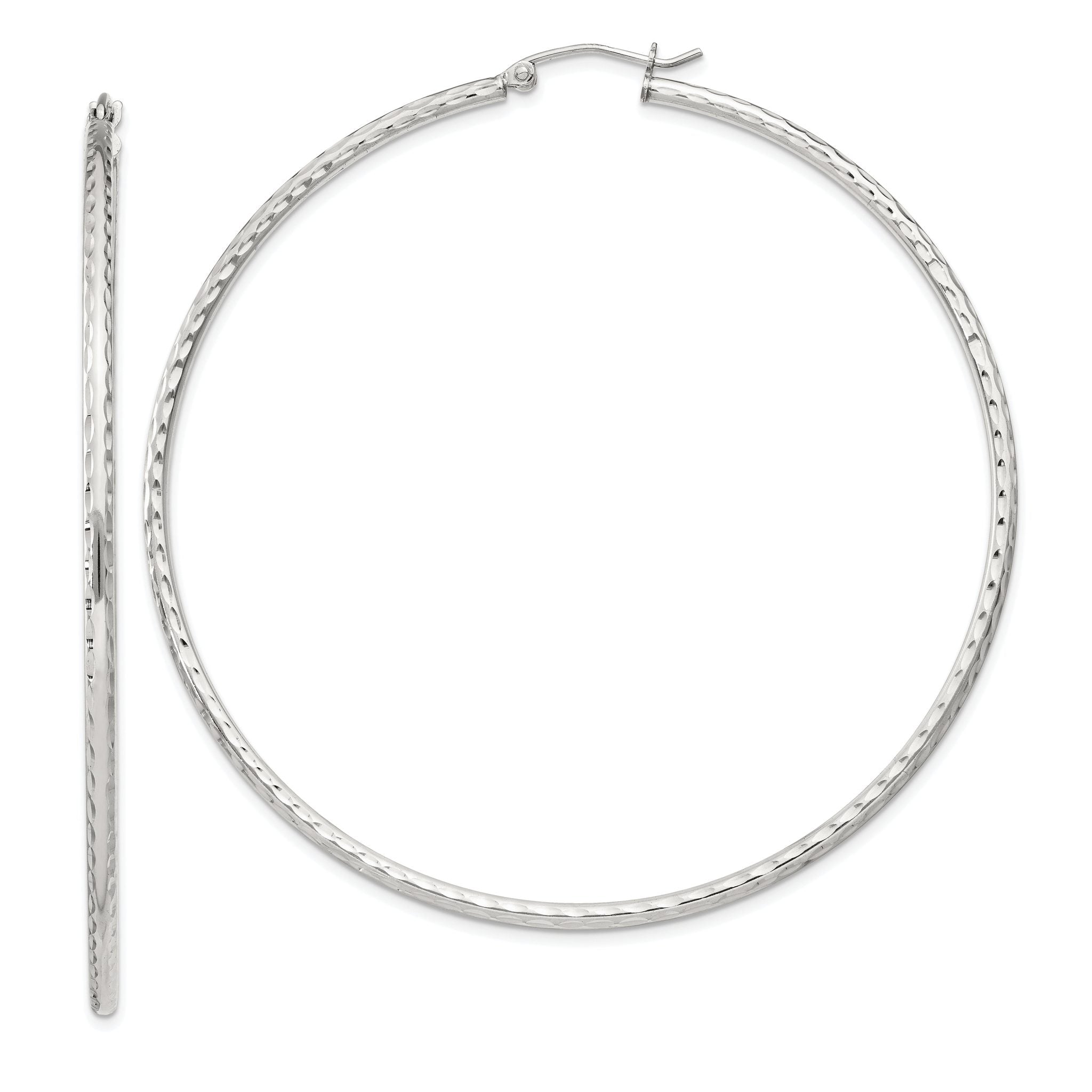 Sterling Silver 2mm Diamond Cut Hoop Earrings Main image
