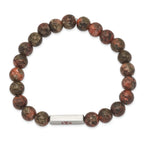 Stainless Steel Polished with Red Enamel Medical ID 8.5mm Poppy Jasper Beaded Stretch Bracelet