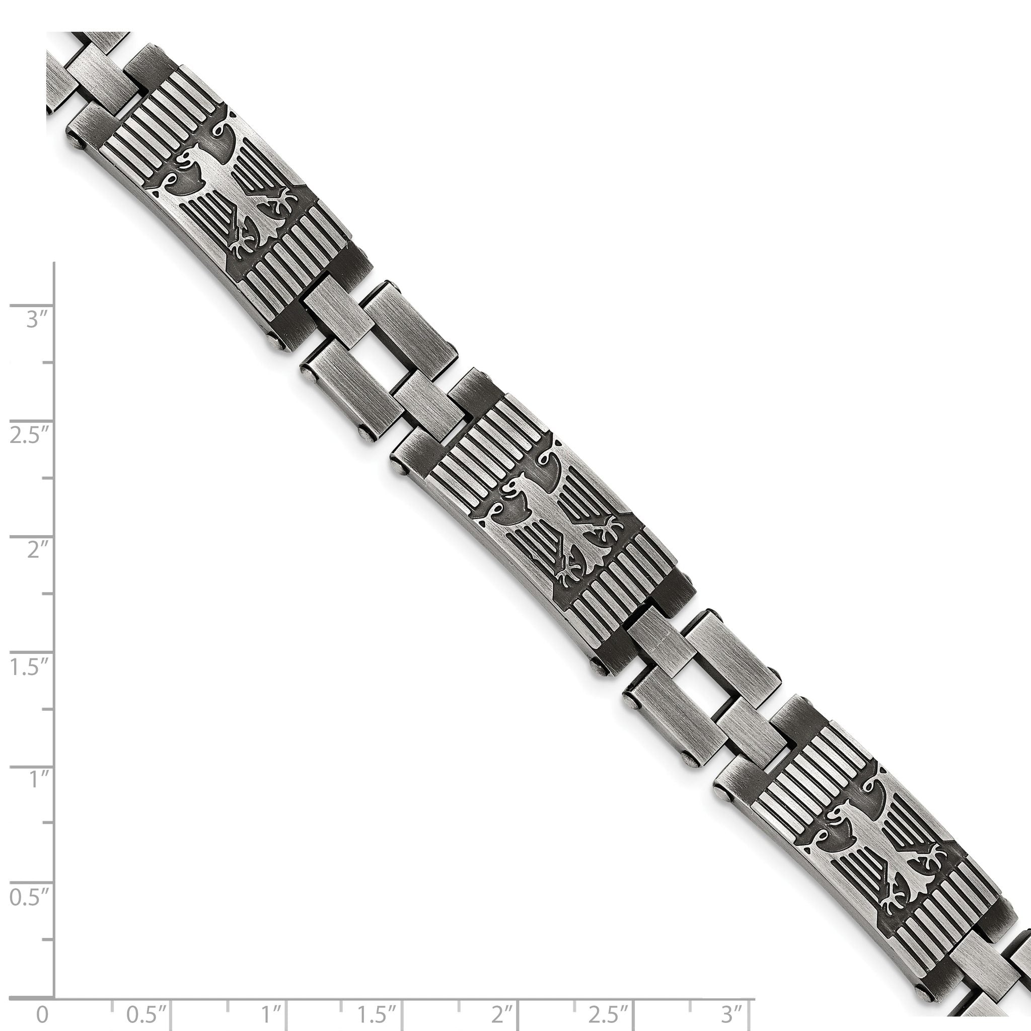 Stainless Steel Antiqued and Brushed Eagle Link Bracelet for Men