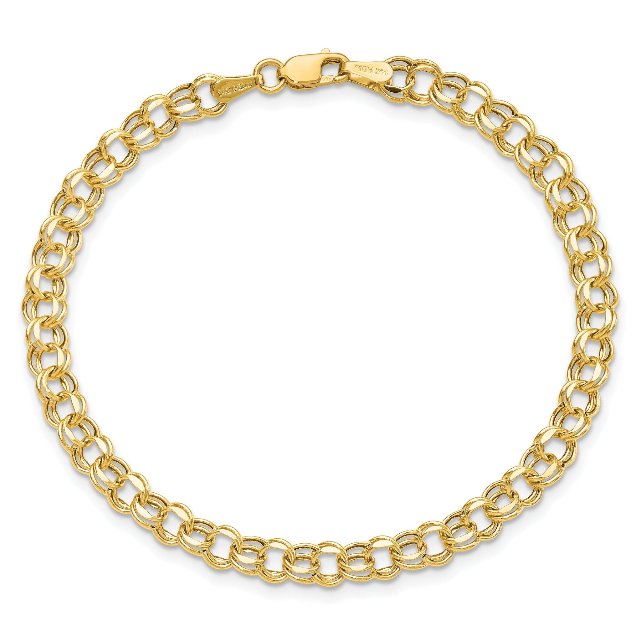 14k 7in 4.5mm Hollow Double Link Charm Bracelet