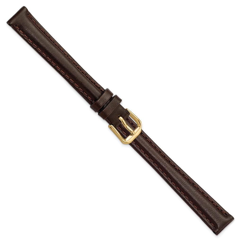 Smooth Leather Watch Band in Dark Brown with Gold-Tone Buckle, 16mm