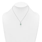 Sterling Silver Rhodium-plated Aventurine and CZ 16 inch with 2 inch Extender Necklace